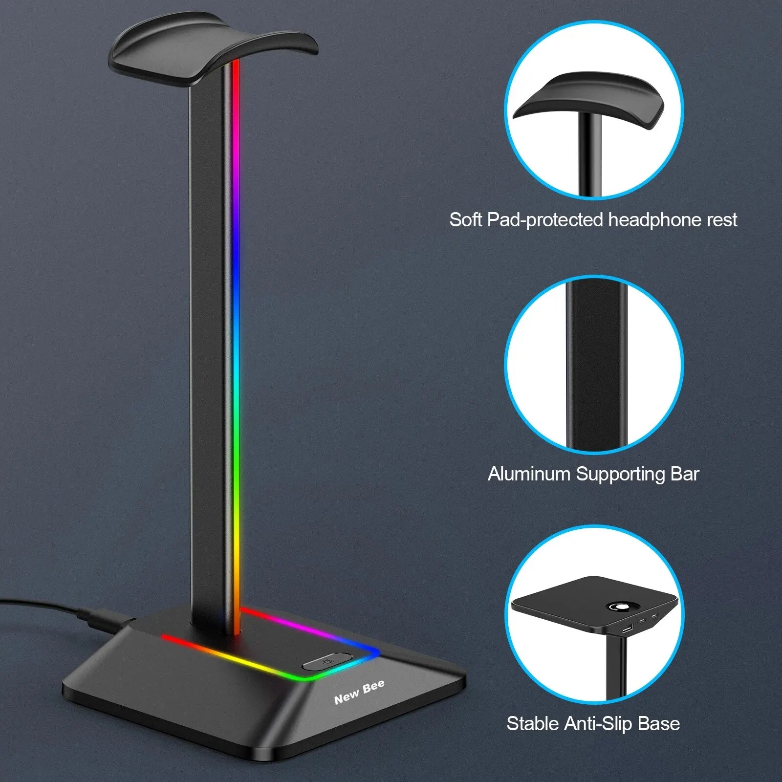 Support casque RGB avec ports USB