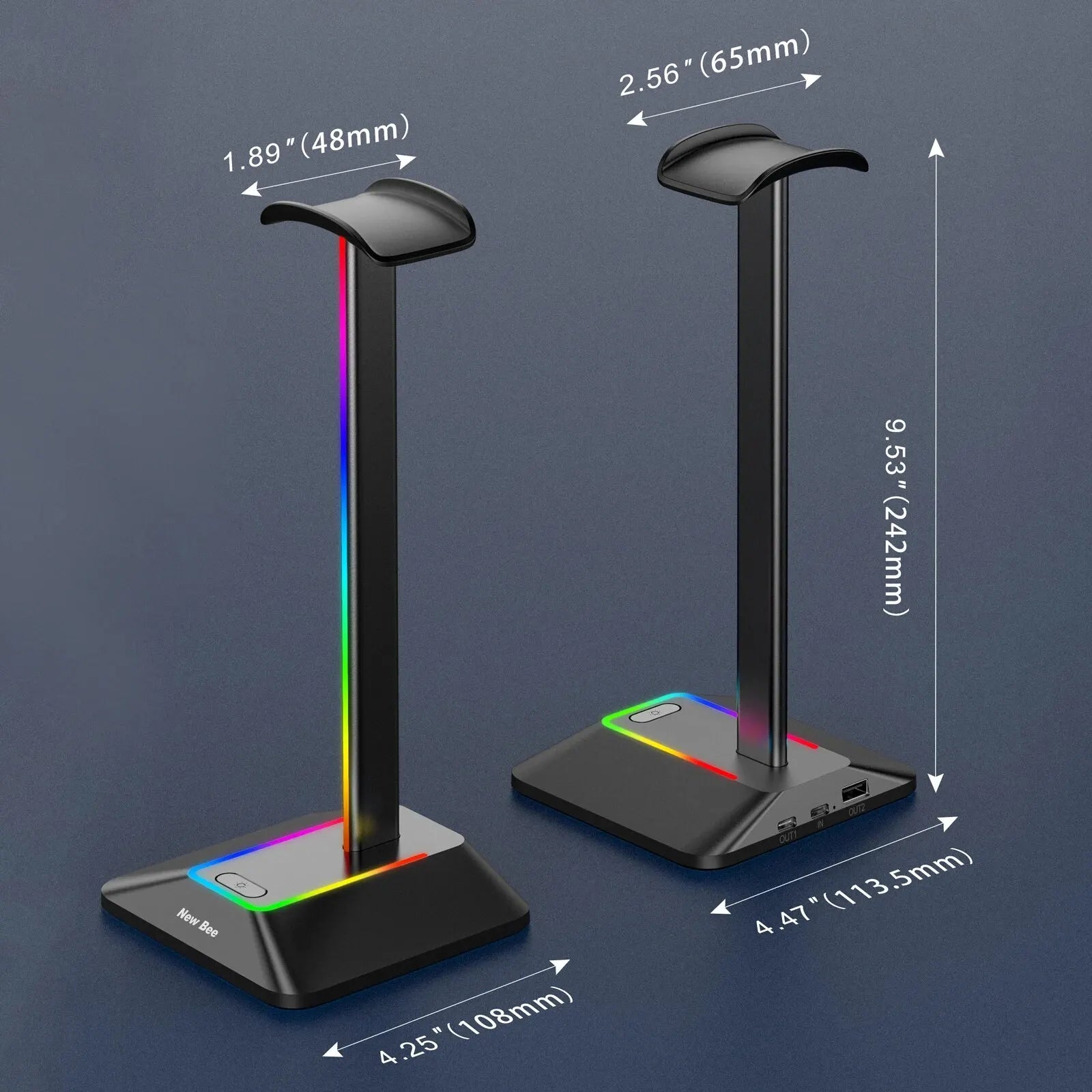 Support casque RGB avec ports USB