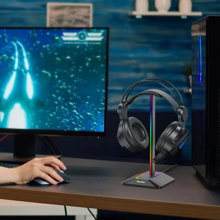 Support casque RGB avec ports USB