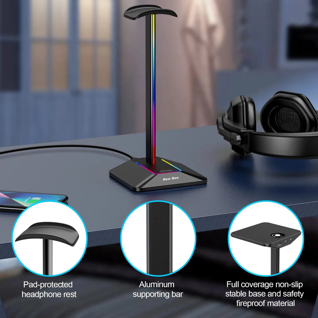 Support casque RGB avec ports USB
